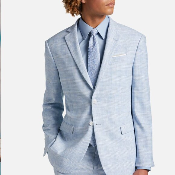 Egara Skinny Fit Suit Separates Jacket - Colour: Sky Blue Plaid
